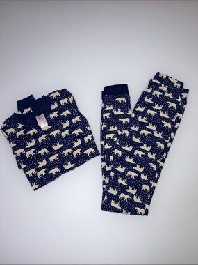 Hanna Andersson Hannasoft Unisex Kids Holiday Pj Set sz 12 Snowy polar bear navy